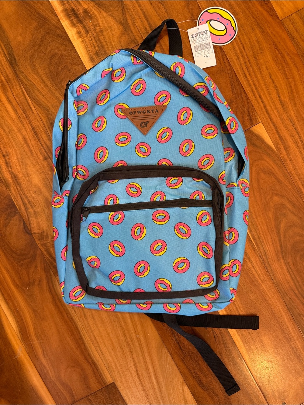 Zumiez Blue Backpack with Pink & Yellow Donut Print